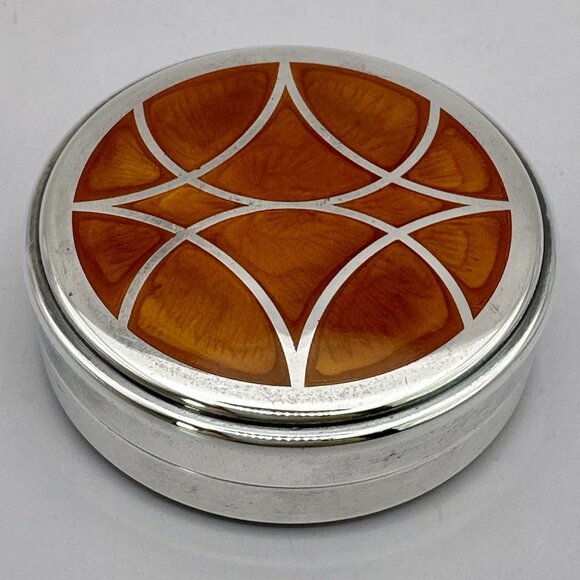 Christofle Talisman Lidded Trinket Box Laque de Chine Sienna Silver Plated